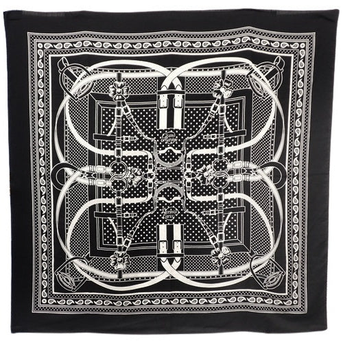Grand Manege Bandana（格兰马内日）印花方巾，喀什米尔羊绒丝绸混纺，大尺寸围巾，披肩，140cm大方巾，高级马术训练图案，羊绒丝绸混纺。