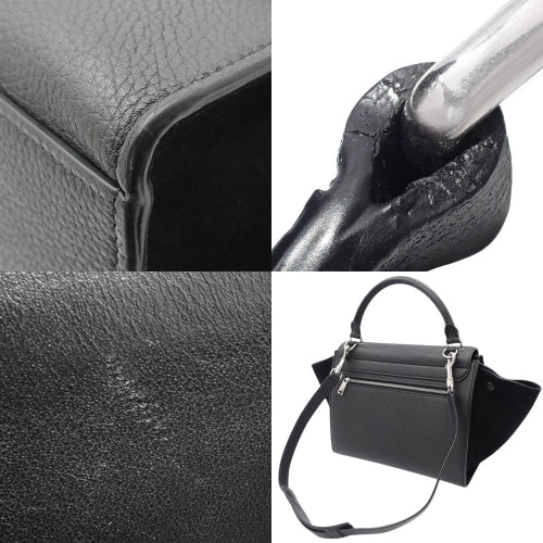 トラペーズ カーフ スウェード/スエード ブラック 2way ショルダーバッグ 肩掛け