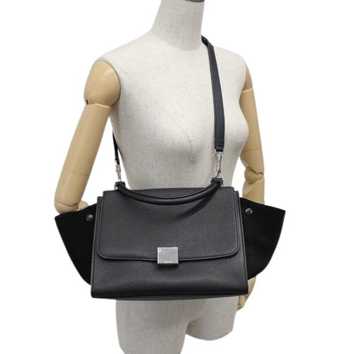 トラペーズ カーフ スウェード/スエード ブラック 2way ショルダーバッグ 肩掛け