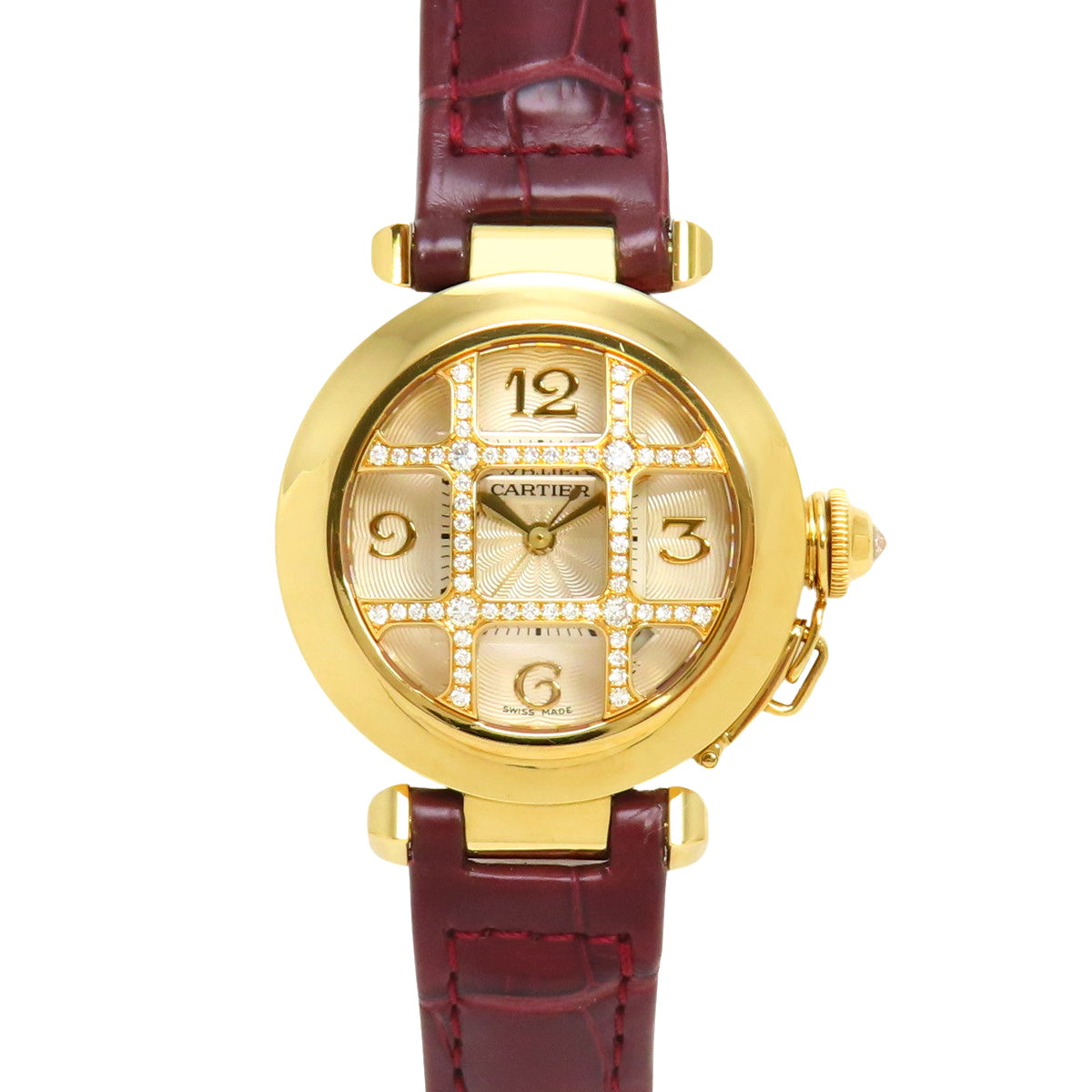 WJ116036 Pasha 32 PG/Leather Automatic White Grid Diamond