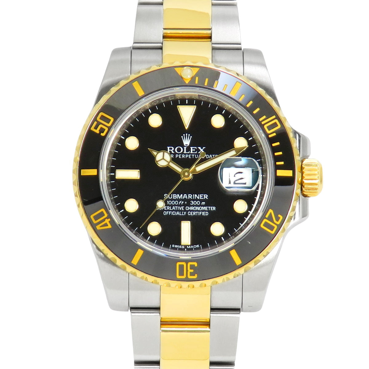 116613LN 型号潜航者型腕表，黄金/精钢材质，随机编号，自动上链，黑色表盘。