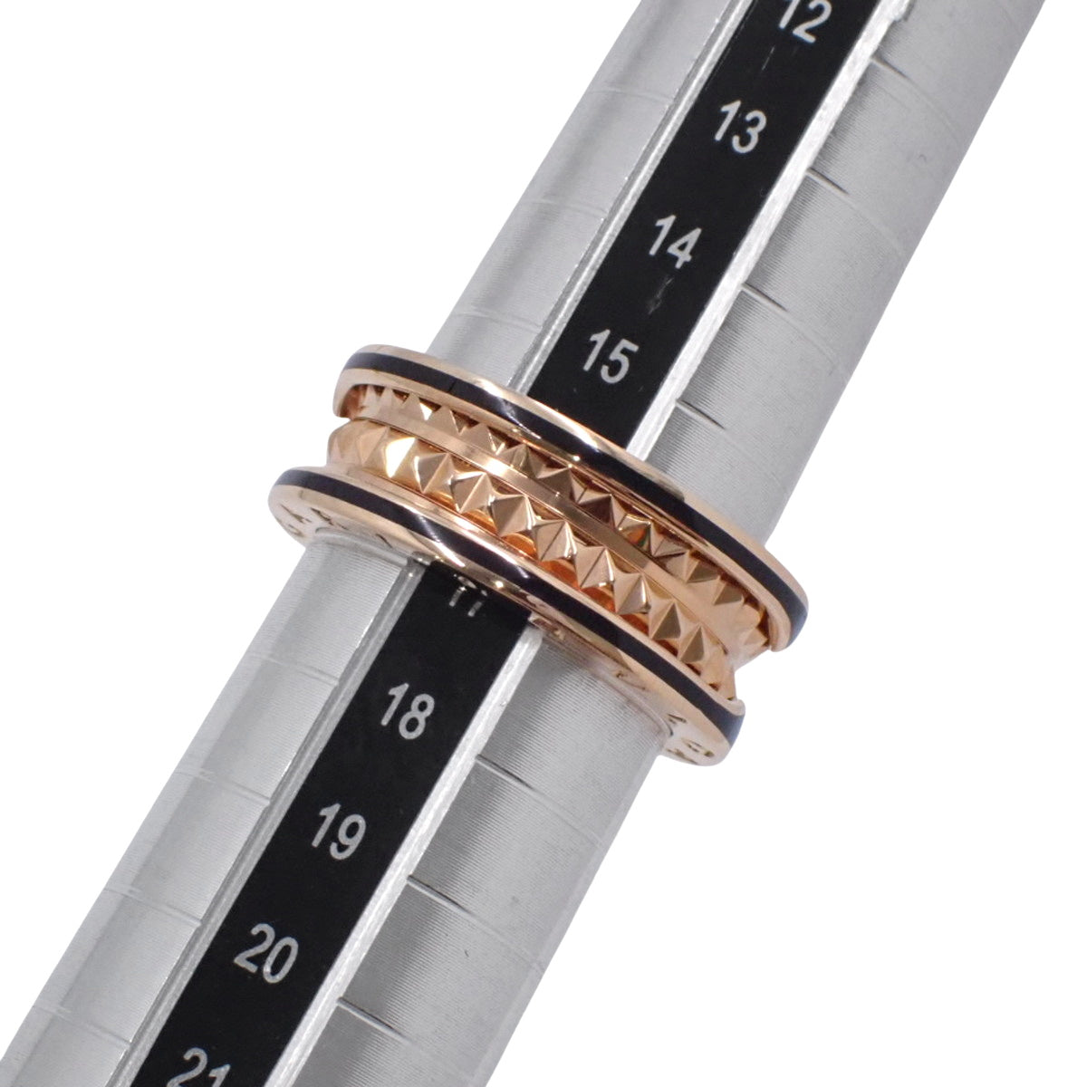 B.zero1 Rock 双环戒指，18K 玫瑰金，PG 材质，黑色陶瓷