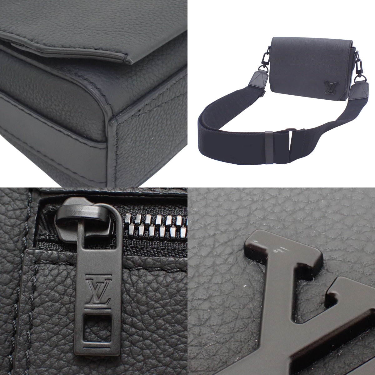 Aerogram Takeoff Messenger Bag in Grained Leather Noir M57080