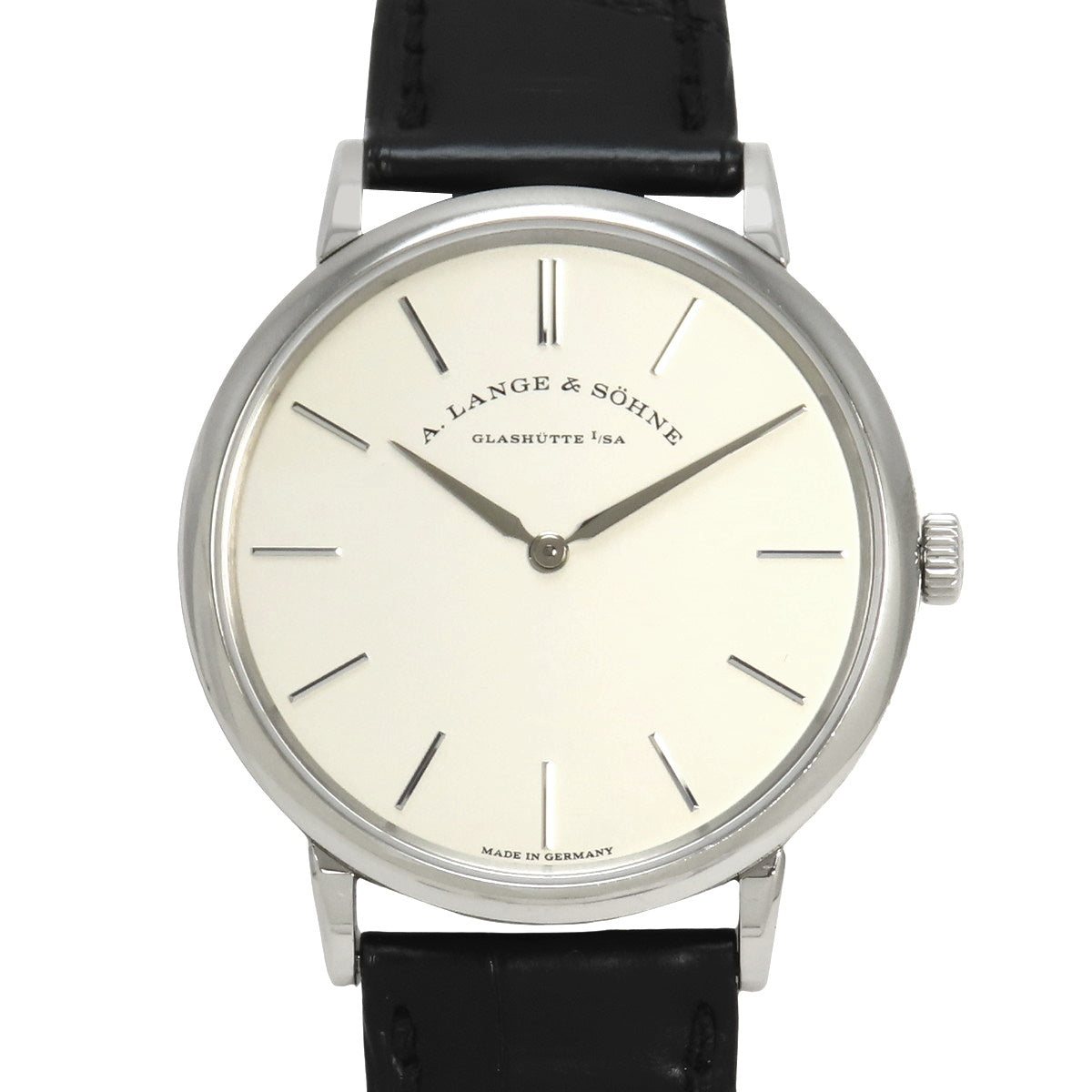 201.027 Saxony Flach WG/Leather Hand-wound Silver