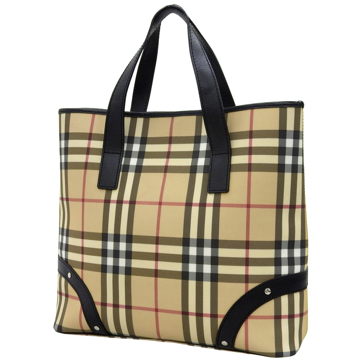 ノバチェック ハンドバッグ PVC レザー ベージュ ブラック レッド赤