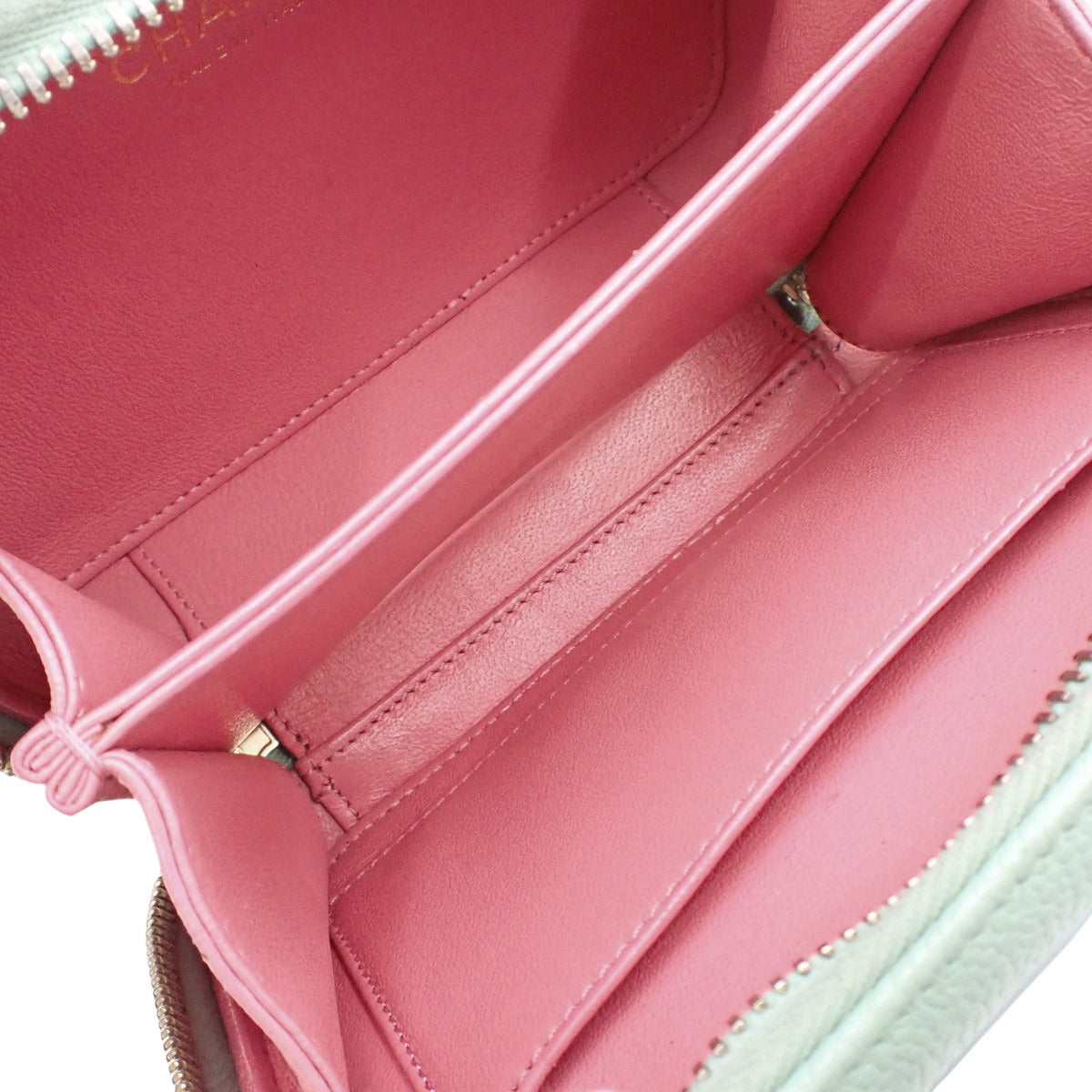 Matelasse CC Filigree Vanity Bag, Caviar Skin, Pink and Yellow-Green, A93343