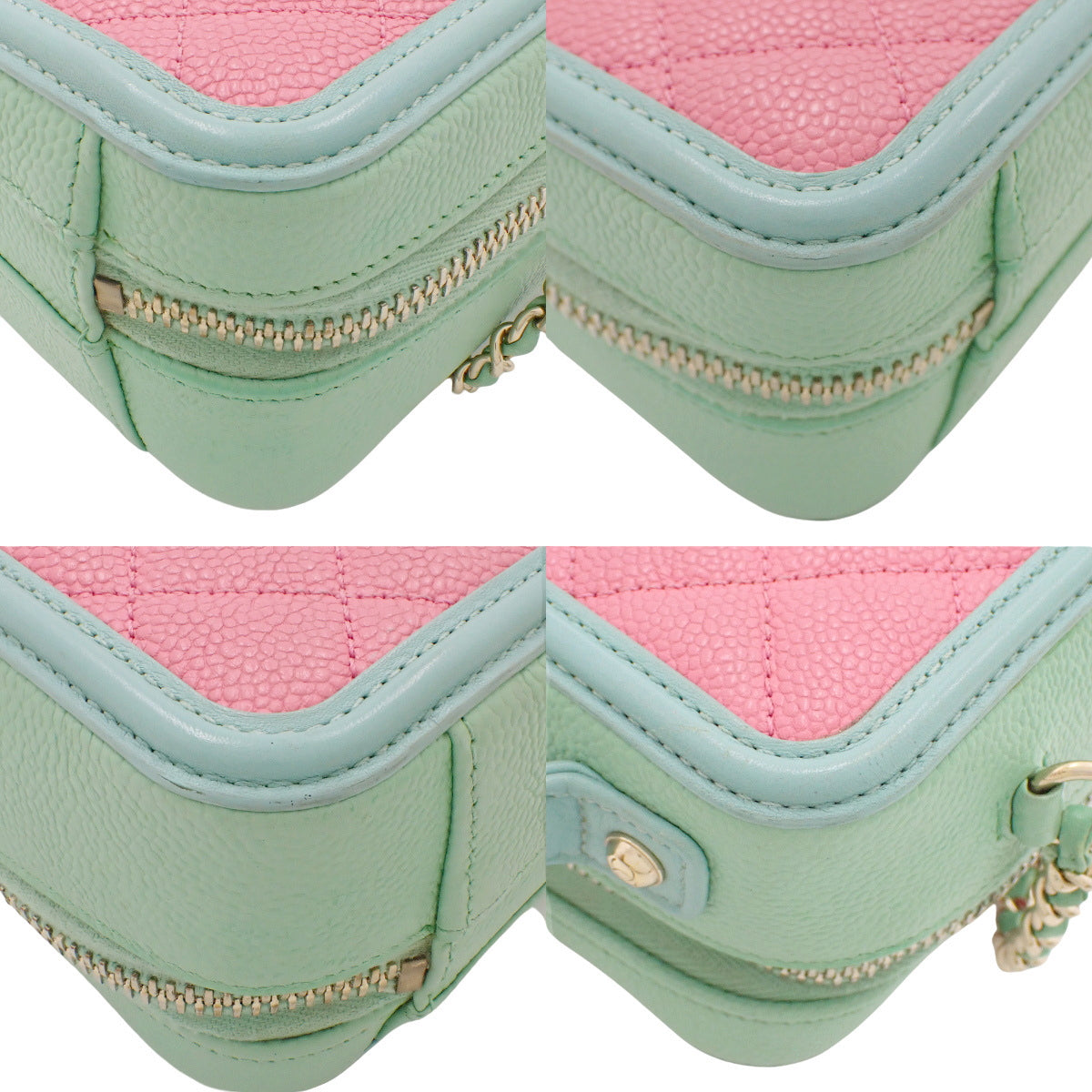 Matelasse CC Filigree Vanity Bag, Caviar Skin, Pink and Yellow-Green, A93343