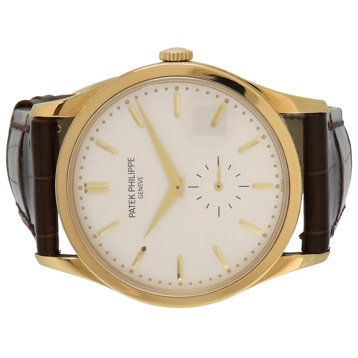 カラトラバ 5196J-001 YG/革 シルバー 手巻き メンズ