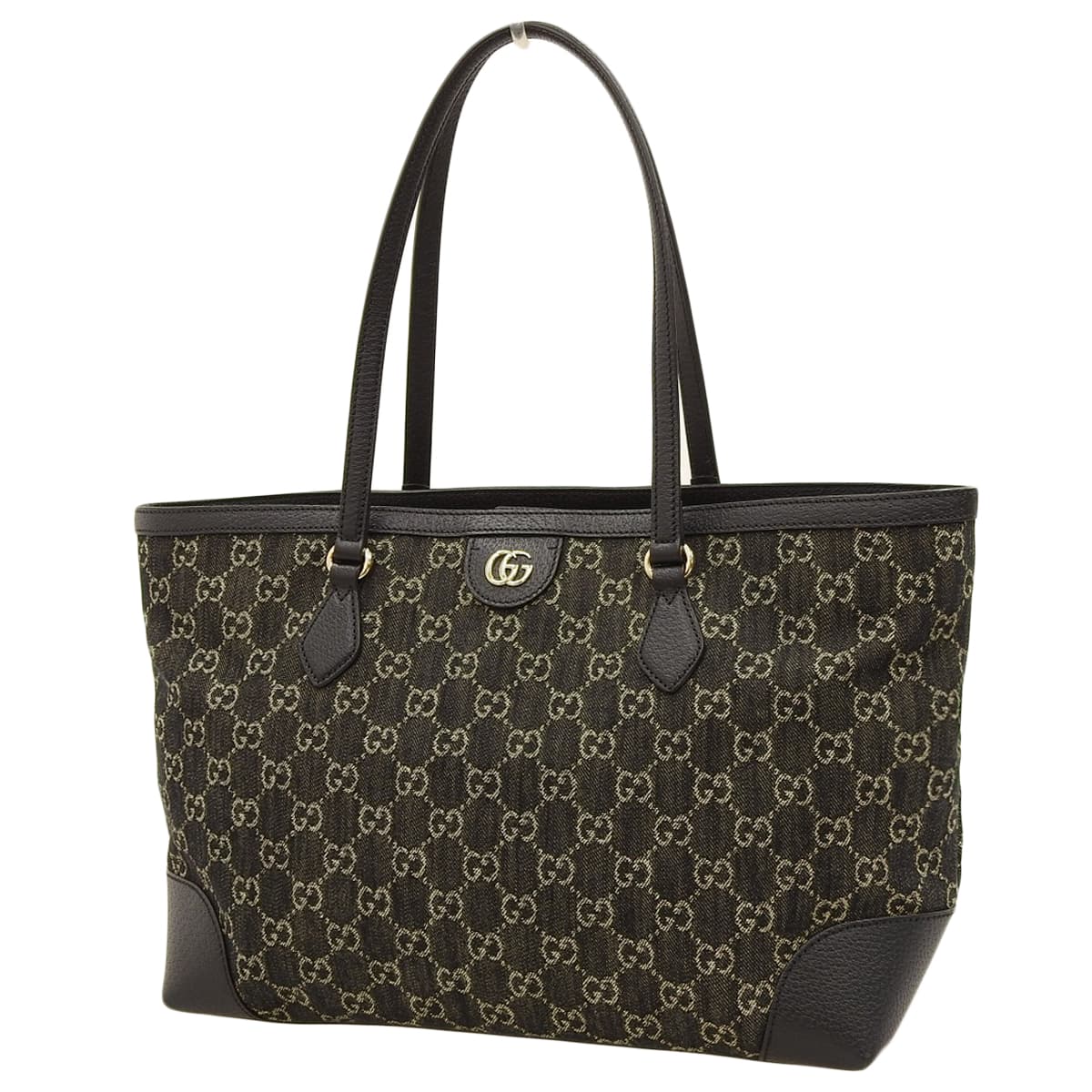 GG Denim Medium Tote, GG Denim, Black, Beige, 631685, Shoulder Bag, Tote Bag