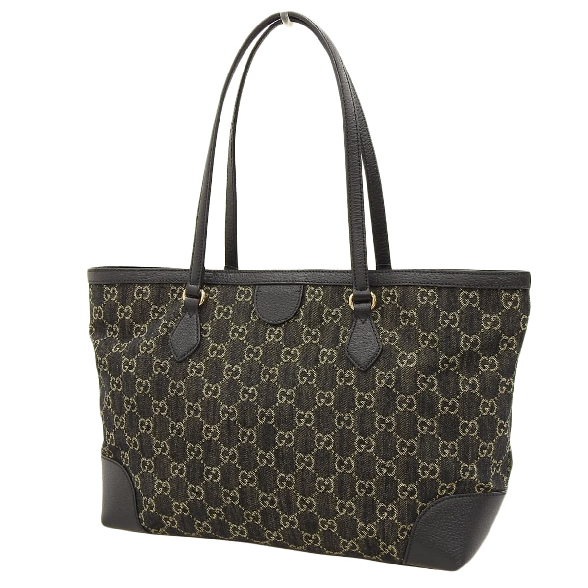GG Denim Medium Tote, GG Denim, Black, Beige, 631685, Shoulder Bag, Tote Bag
