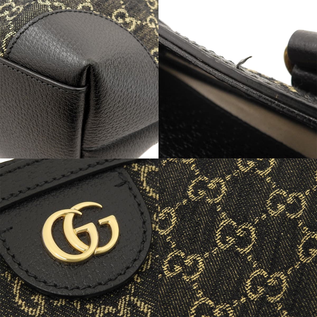 GG Denim 黑色和米色中号托特包 (631685) 单肩包