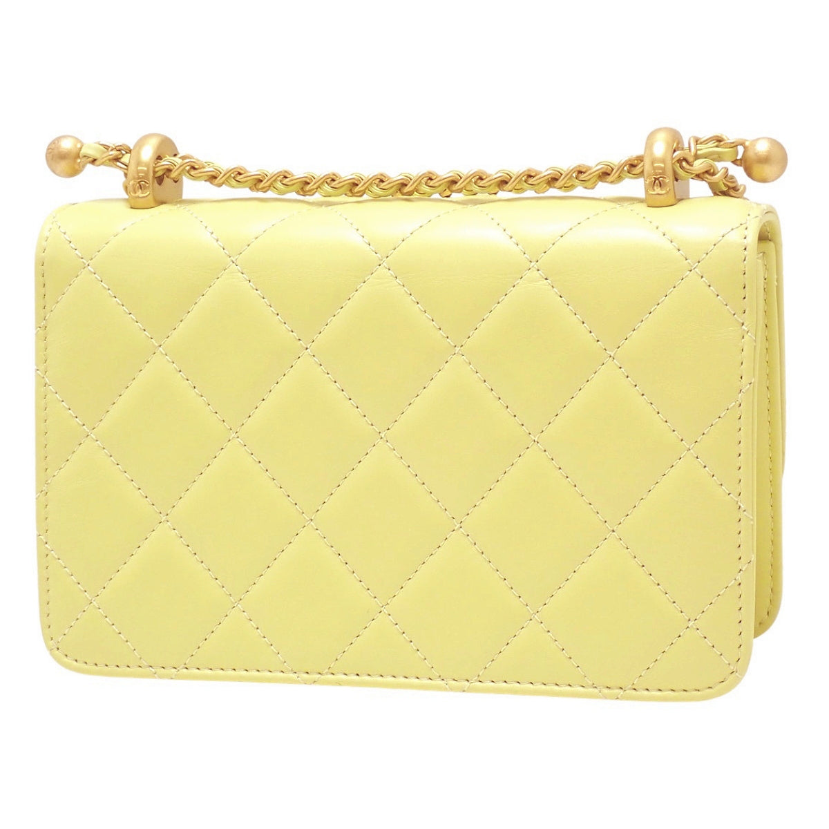 Matelasse Coco Mark Chain Shoulder Bag, Leather, Yellow