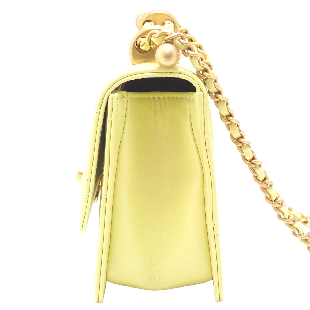 Matelasse Coco Mark Chain Shoulder Bag, Leather, Yellow