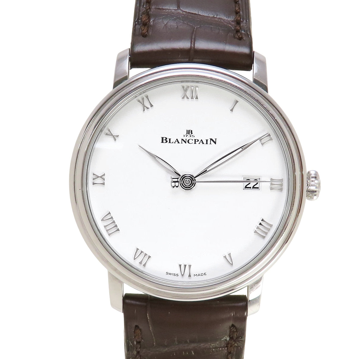 6224-1127-55B Villele Ultra Slim Stainless Steel/Leather Automatic White