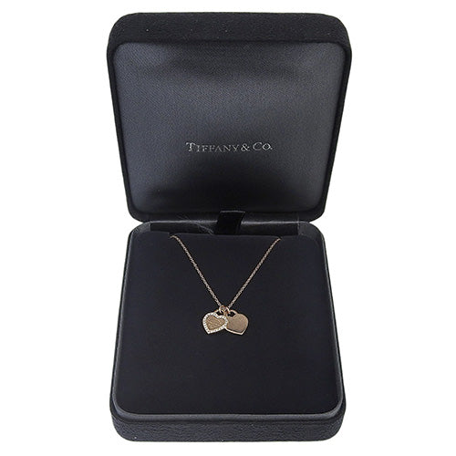 Double Heart Tag Pendant, Mini, Diamond, 18K Pink Gold, PG