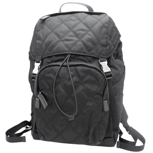 Quilted Backpack, Shoulder Bag, Nylon and Leather, NERO, 2VZ135