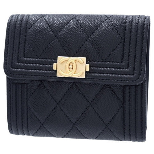 Boy Chanel Tri-fold Wallet with Coco Mark, Caviar Skin