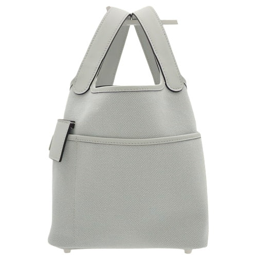 Picotin Lock Cargo PM, Swift leather, palladium hardware, Toile Goelane, Gris Platinum, silver hardware, W stamp.