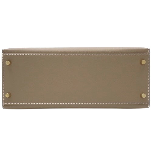 Kelly 28（外缝线）Epsom 皮革，象牙白/象牙白，Z 字形印花