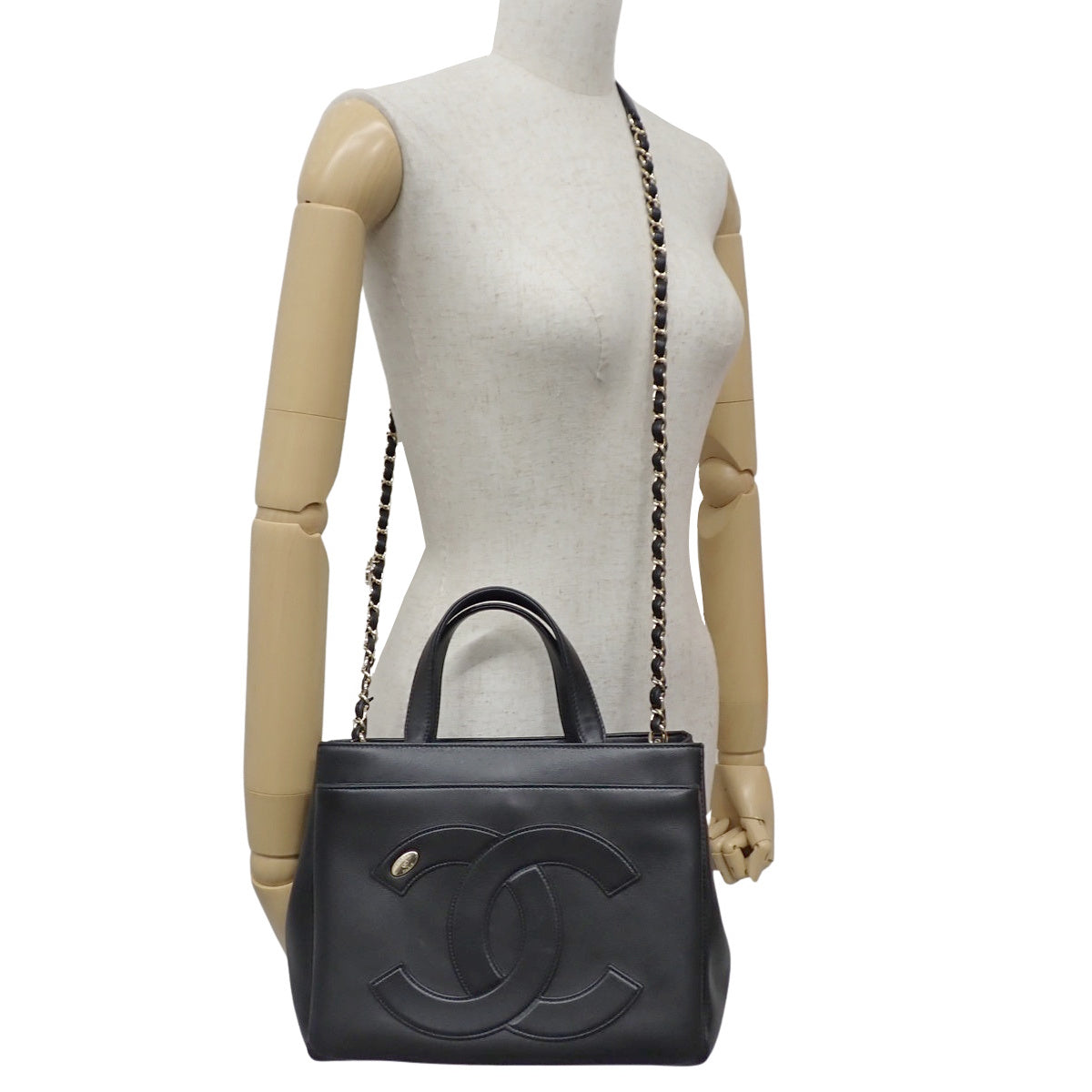 Coco Mark 羊皮双肩链条包，黑色 AS0326