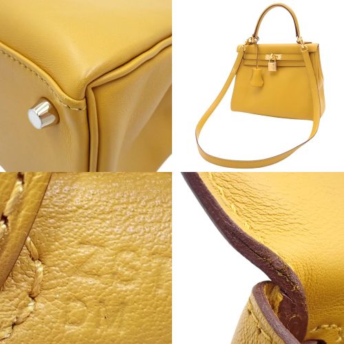 Kelly 25 (inner-stitched) Swift calfskin, Jeune Ambre color, gold hardware, Z stamp.