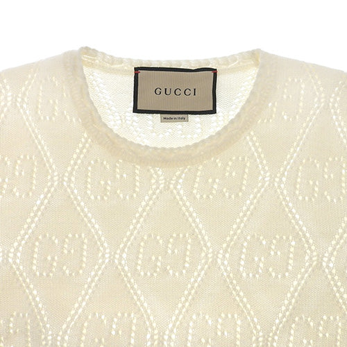 GG logo openwork knit short sleeve sweater, size S