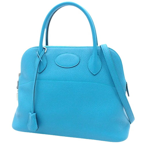 Bolide 31 Taurillon Clemence 皮革表带，配钯金配件，蓝色桑给巴尔，印章