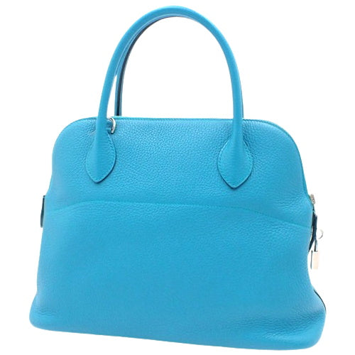 Bolide 31 Taurillon Clemence 皮革表带，配钯金配件，蓝色桑给巴尔，印章