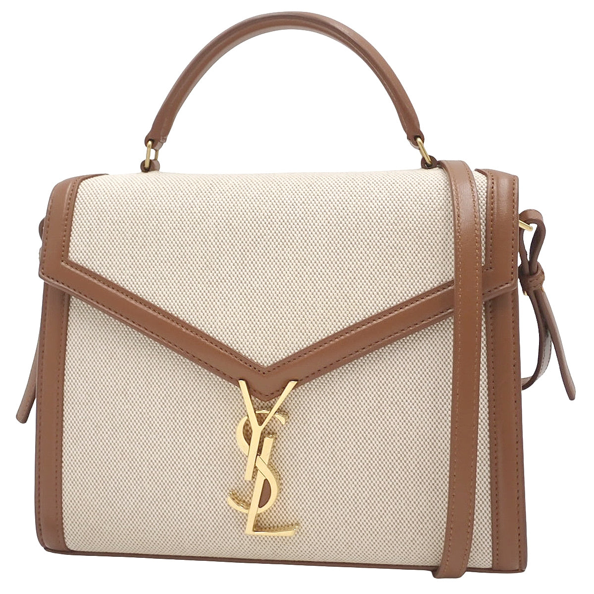 カサンドラ トップハンドルバッグ キャンバス レザー ベージュ ブラウン 578000