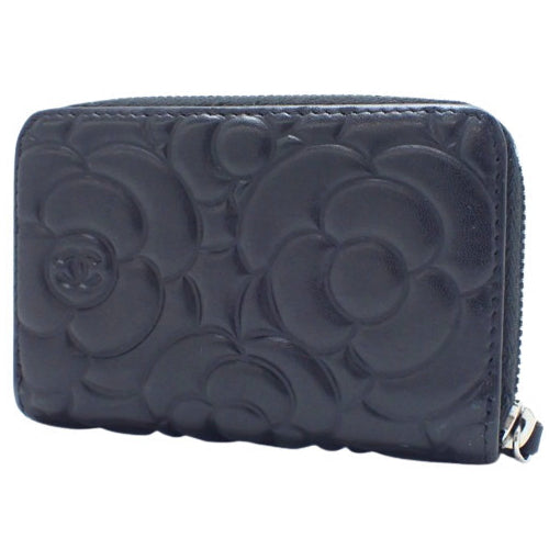 Camellia Zip Coin Purse, Card Case, Business Card Holder, Round Zipper, Lambskin, A82551