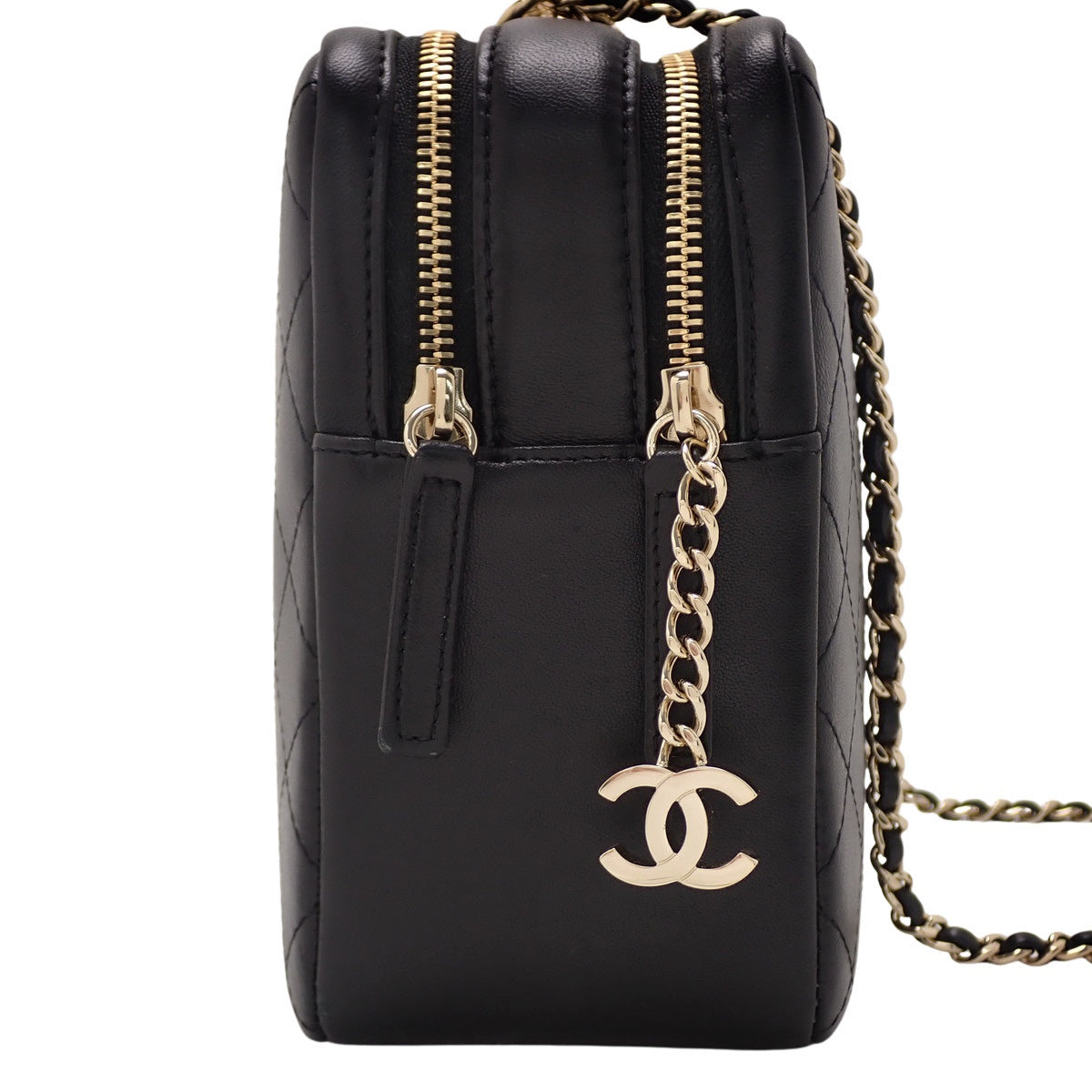 黑色小牛皮绗缝木柄包