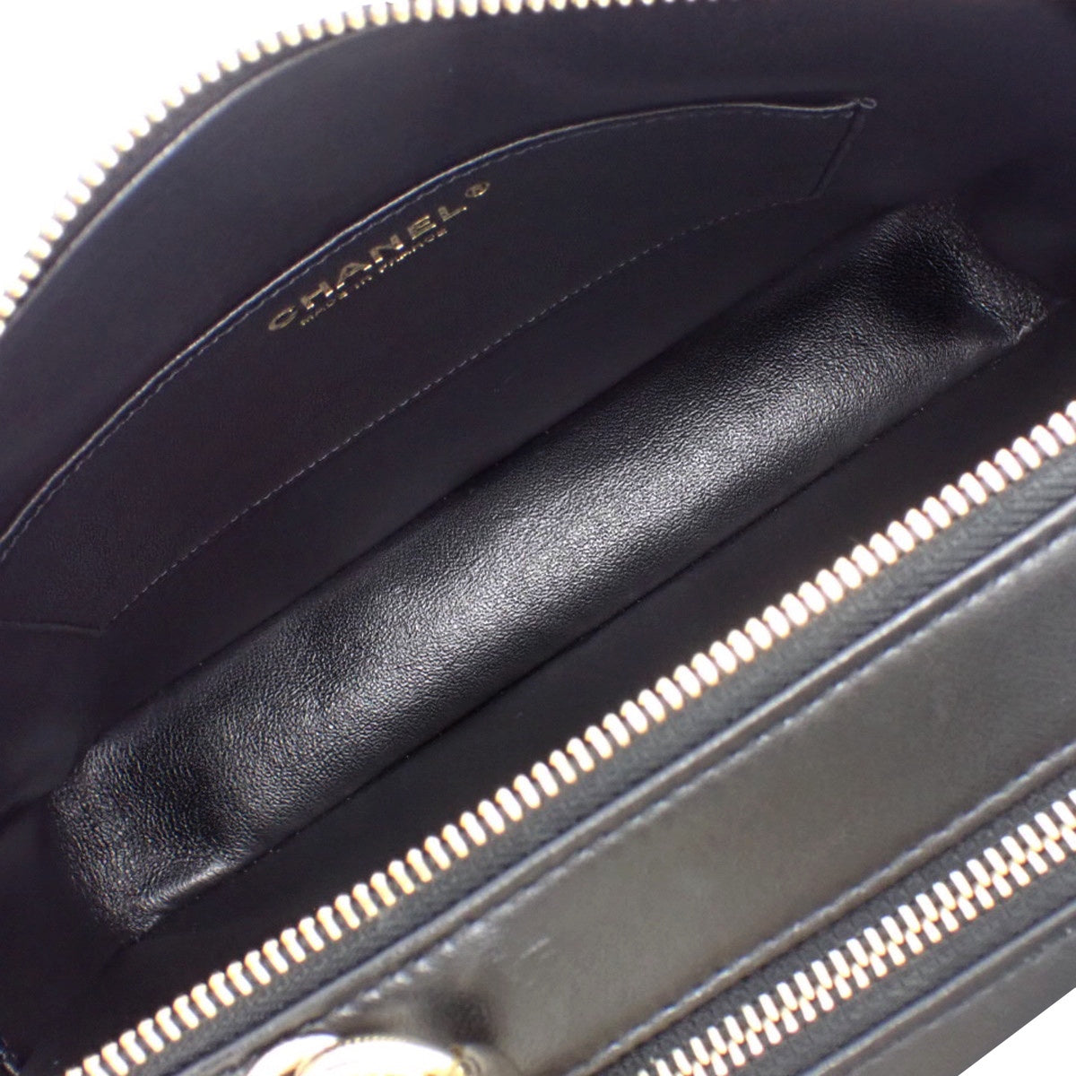 黑色小牛皮绗缝木柄包