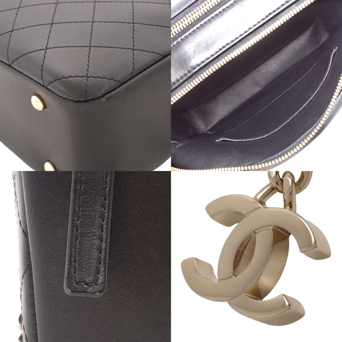 黑色小牛皮绗缝木柄包