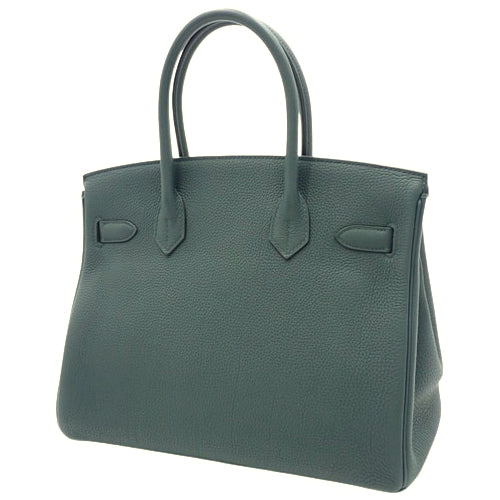 Birkin Officer 30 Tote 包，Togo 色，钯金金属配件，柏木绿/Zélige 蓝，C 印章