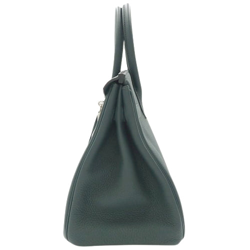 Birkin Officer 30 Tote 包，Togo 色，钯金金属配件，柏木绿/Zélige 蓝，C 印章