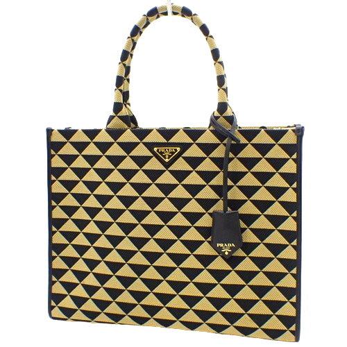 シンボル エンブロイダリー ラージハンドバッグ トライアングルロゴ ファブリック サフィアーノレザー TRIANGOLO JACQUARD NERO+CORDA 1BA356_2FKL_F0Y30_V_OOM