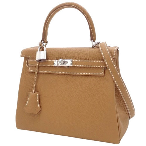 [New] Kelly 25 (Inseam) 2-Way Shoulder Bag, Togo Leather, Palladium Hardware, Gold, K Stamp