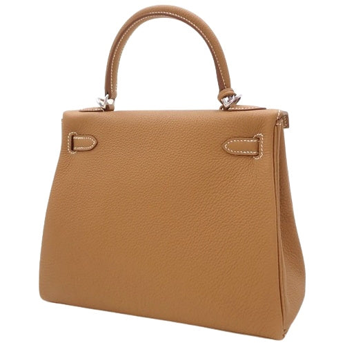 [新品] Kelly 25（内缝）两用单肩包，Togo皮革，钯金金属配件，金色，K印章