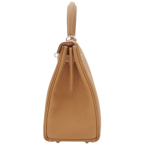 [新品] Kelly 25（内缝）两用单肩包，Togo皮革，钯金金属配件，金色，K印章