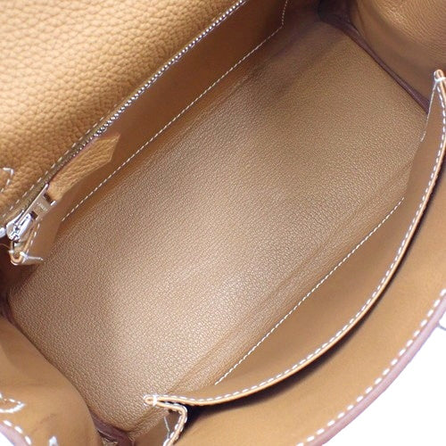 [新品] Kelly 25（内缝）两用单肩包，Togo皮革，钯金金属配件，金色，K印章