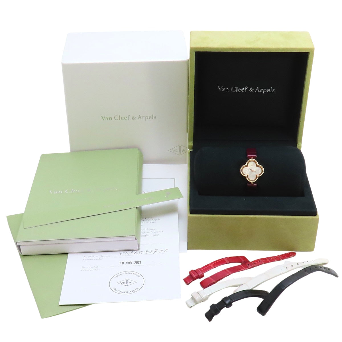 VCARO8SF00 Sweet Alhambra Watch, K18RG/Leather, Quartz, White