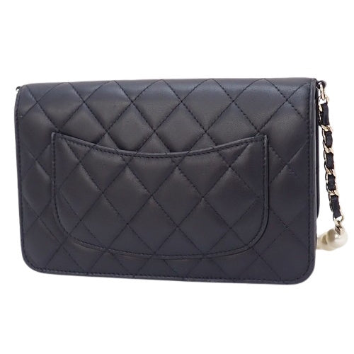 Matelasse Pearl Chain Long Wallet in Lambskin with Faux Pearls