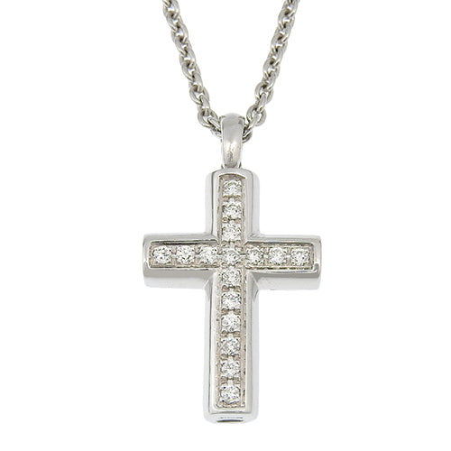 Latin Cross Necklace with Diamonds in 18K White Gold and WG