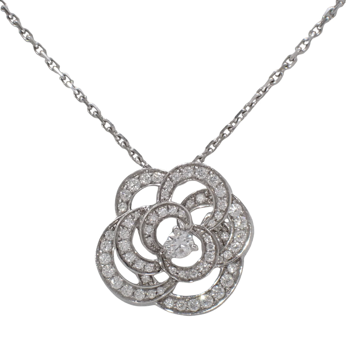 山茶花系列项链，中号款，钻石，18K 白金，白金