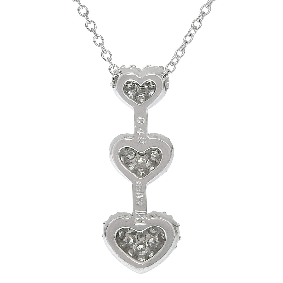 3連ハートダイヤ ネックレス ダイヤモンド0.48 K18 ホワイトゴールド WG Pt850プラチナ