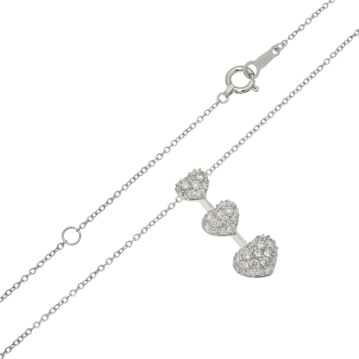 三排心形钻石项链，镶有 0.48 颗钻石，18K 白金，WG，以及 Pt850 铂金