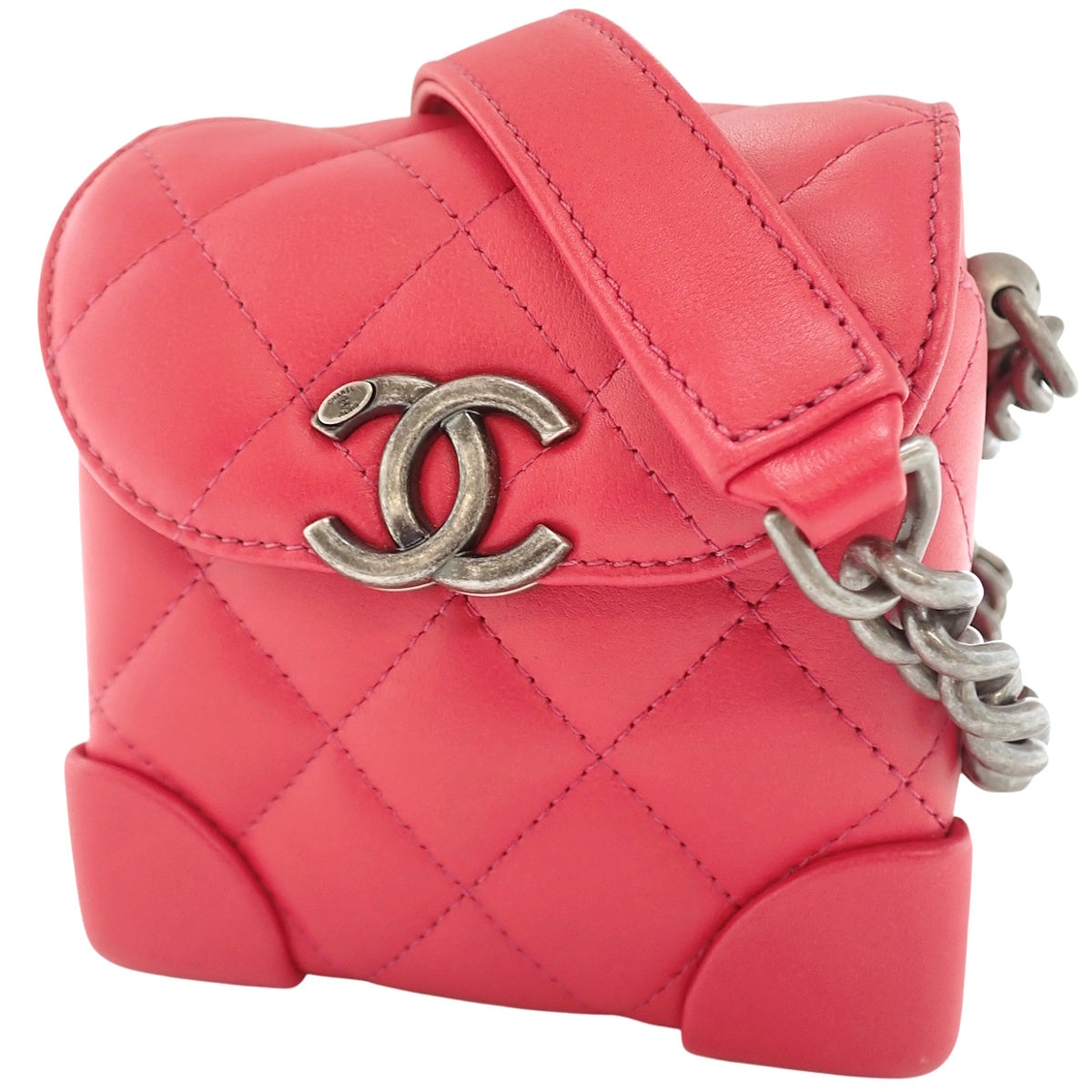 Matelasse Coco Mark Mini Vanity Bag, Lambskin, Red