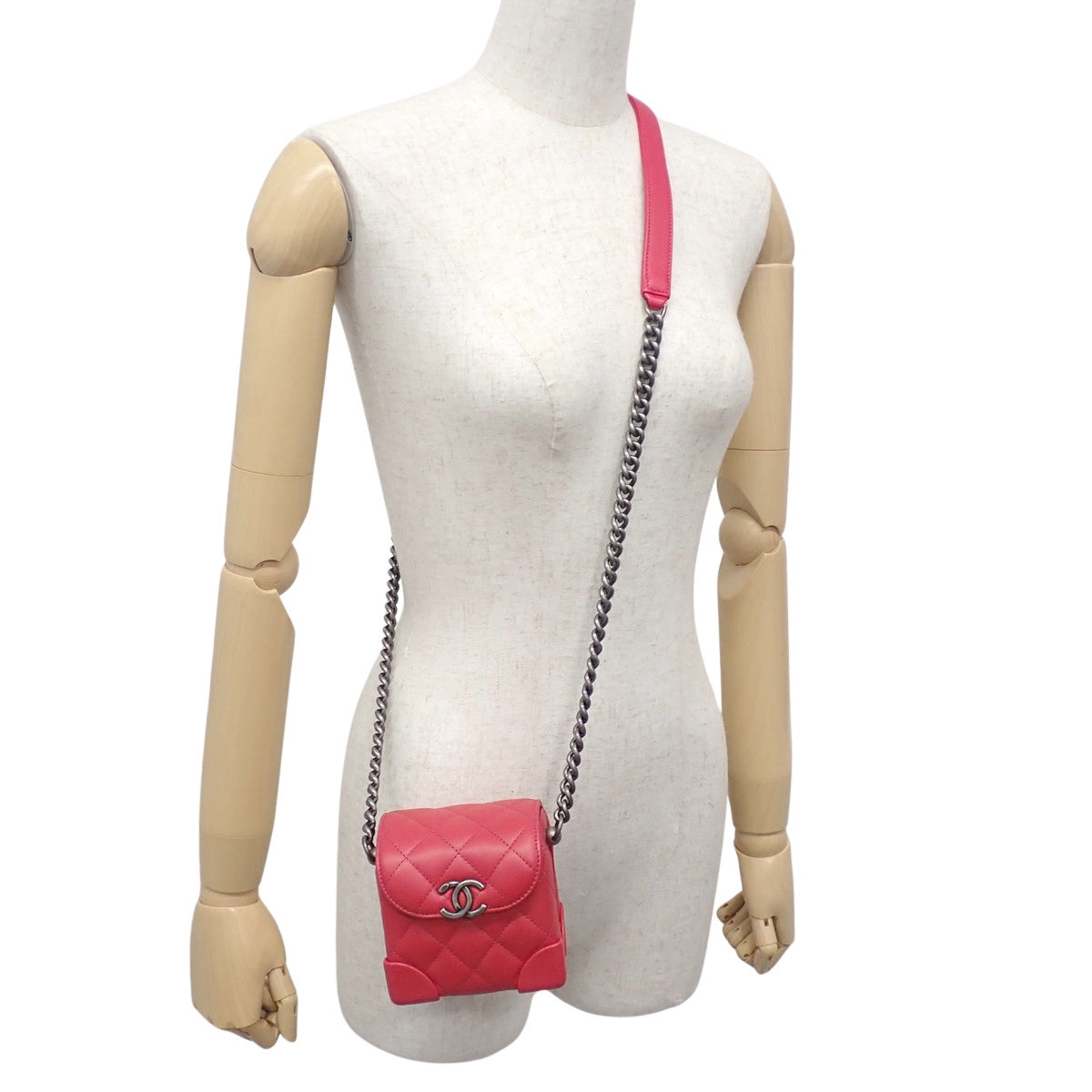 Matelasse Coco Mark Mini Vanity Bag, Lambskin, Red