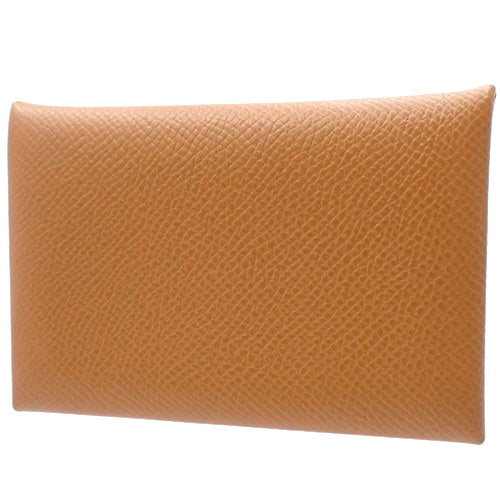 Calvi Gold Epsom Leather Palladium Hardware Silver Hardware W Stamp Business Card Holder Bifold