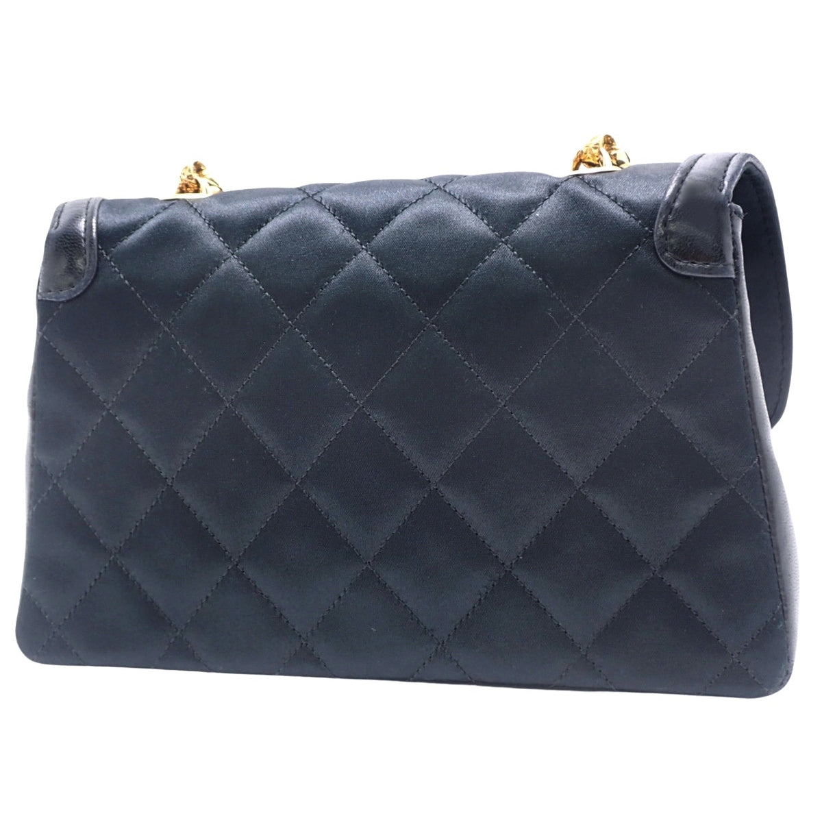 Matelasse Coco Mark Chain Shoulder Bag, Satin Lambskin, Black